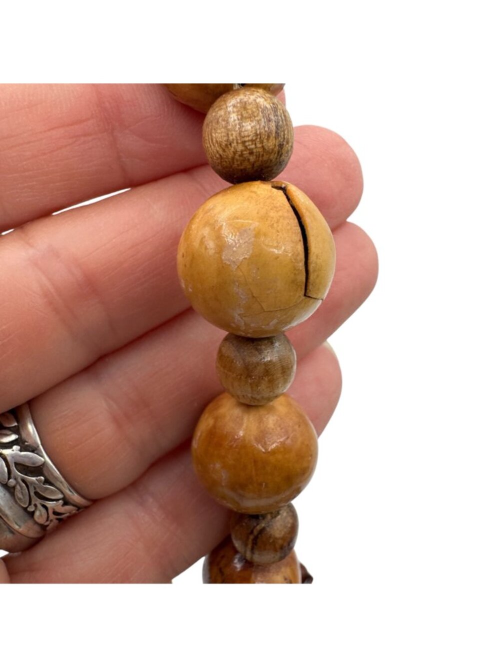 Vintage 1970s Wood Bead Necklace Bracelet Lot 7pcs BOHO Retro Natural - Picture 16 of 16